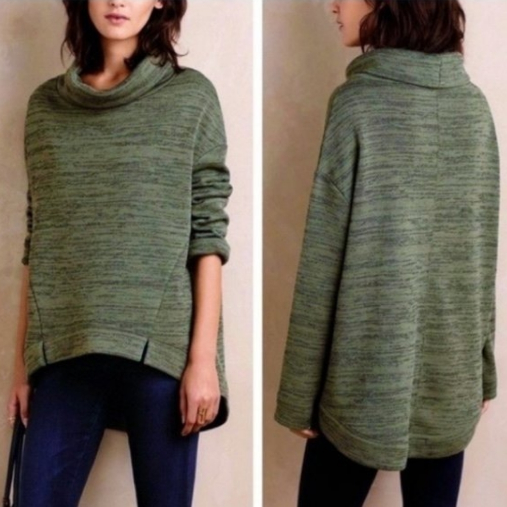 Anthropologie Saturday Sunday Space Dye Fold Down Cowl Funnel Neck PullOver Top